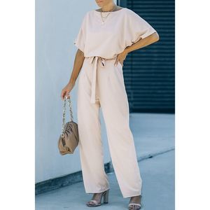 Azura Exchange  Apricot Oh So Glam Belted Wide Leg Jumpsuit